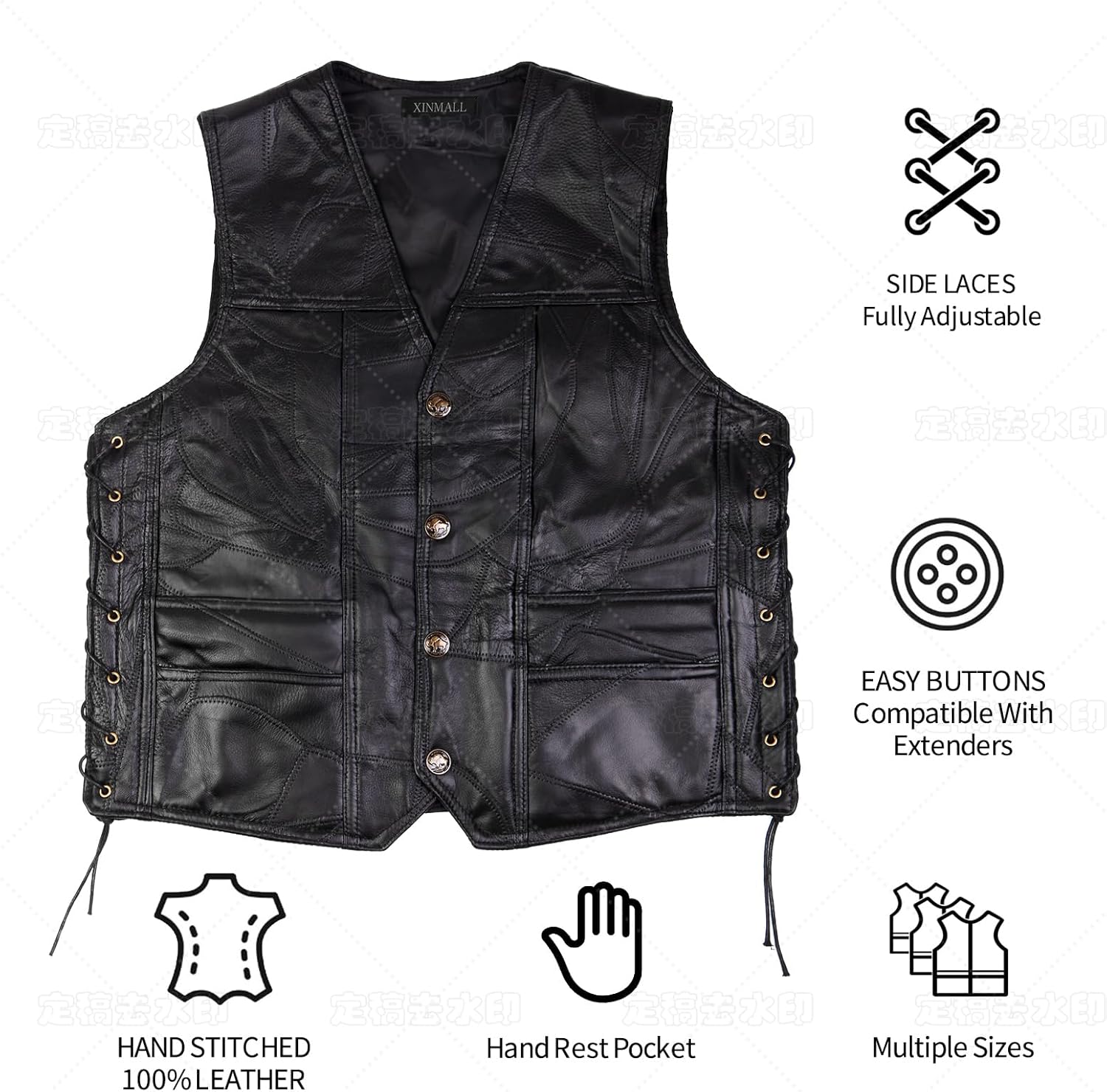 Motorcycle Genuine Leather Biker Vest for Men Club Style Classic Black - Image 4