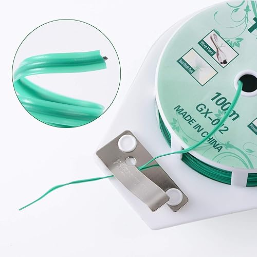 Miniatura 2 de 2 carretes de 328 pies (100 m) de bridas giratorias verdes con revestimiento para plantas de jardín con cortador para jardinería y organización