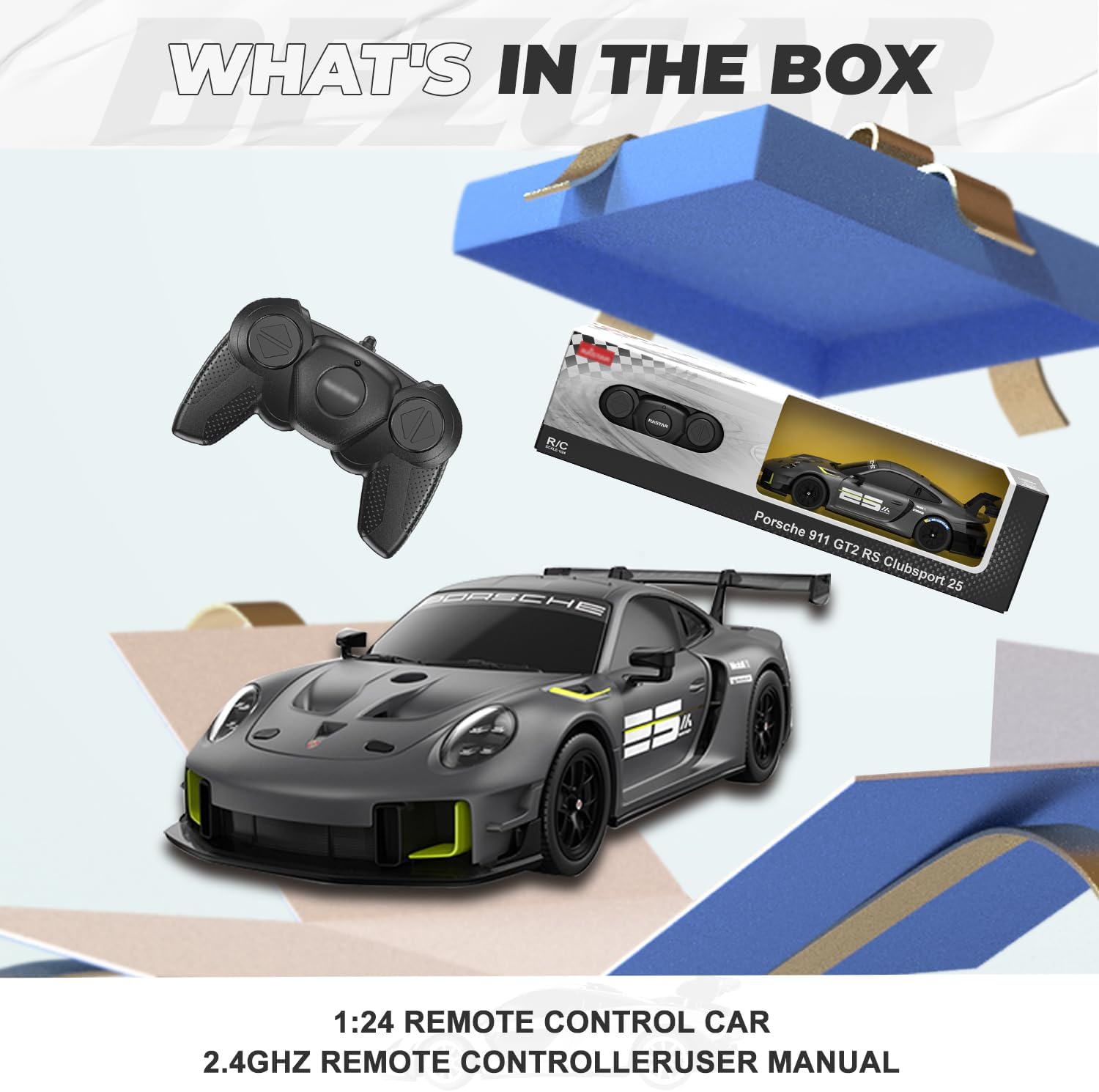 BEZGAR Porsche Remote Control Car - Officially Licensed Porsche 911 GT2 RS Toy Car 1:24 Porsche RC Car Model Vehicle Gift for Boys,Girls,Teens and Adults