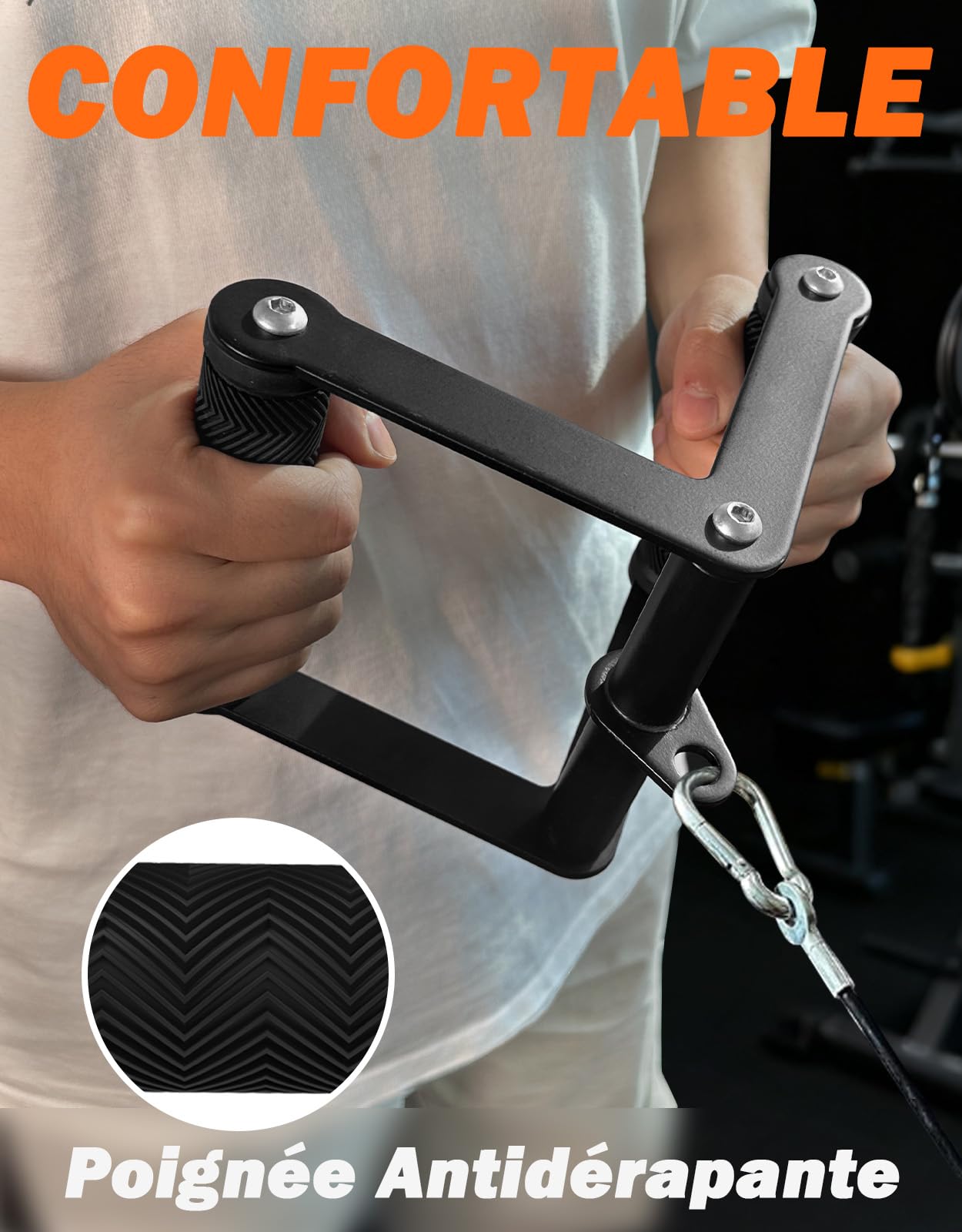 Fitarc Double D Attache de câble à poignée pour rangée pour salle de sport, attache antidérapante en V pour équipement de gym à domicile, attache de rail T pour l'entraînement du dos, attaches de