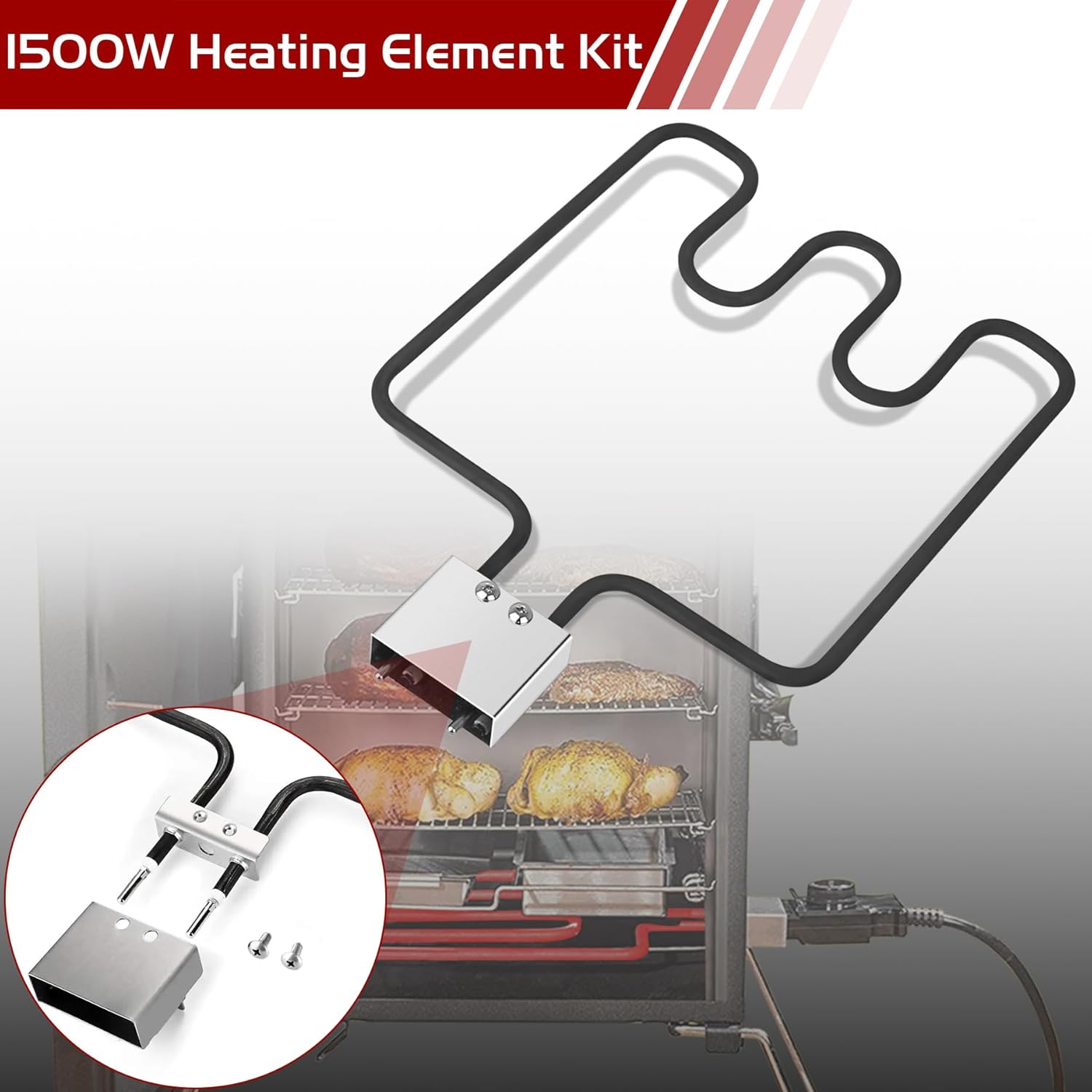 1500 Watt Heating Element for Masterbuilt Electric Smoker Parts Analog Control with Thermostat Power Cord Controller 30-inch Grill Replacement Accessories 20070210 MB20070210