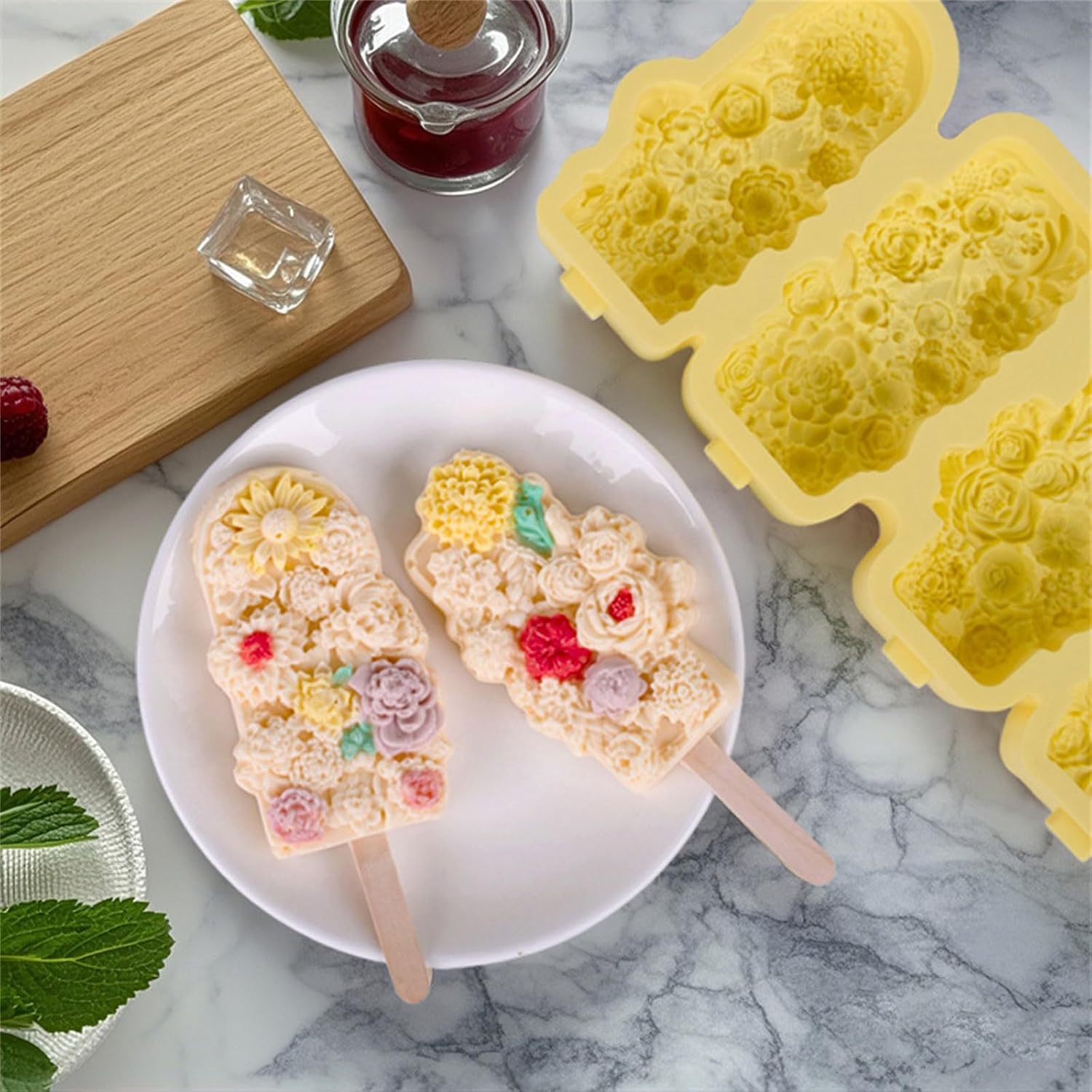 Silicone Ice Cream Set with Detachable Stick Creative 4 Compartments Popsicles Maker Tray Silicone Popsicles
