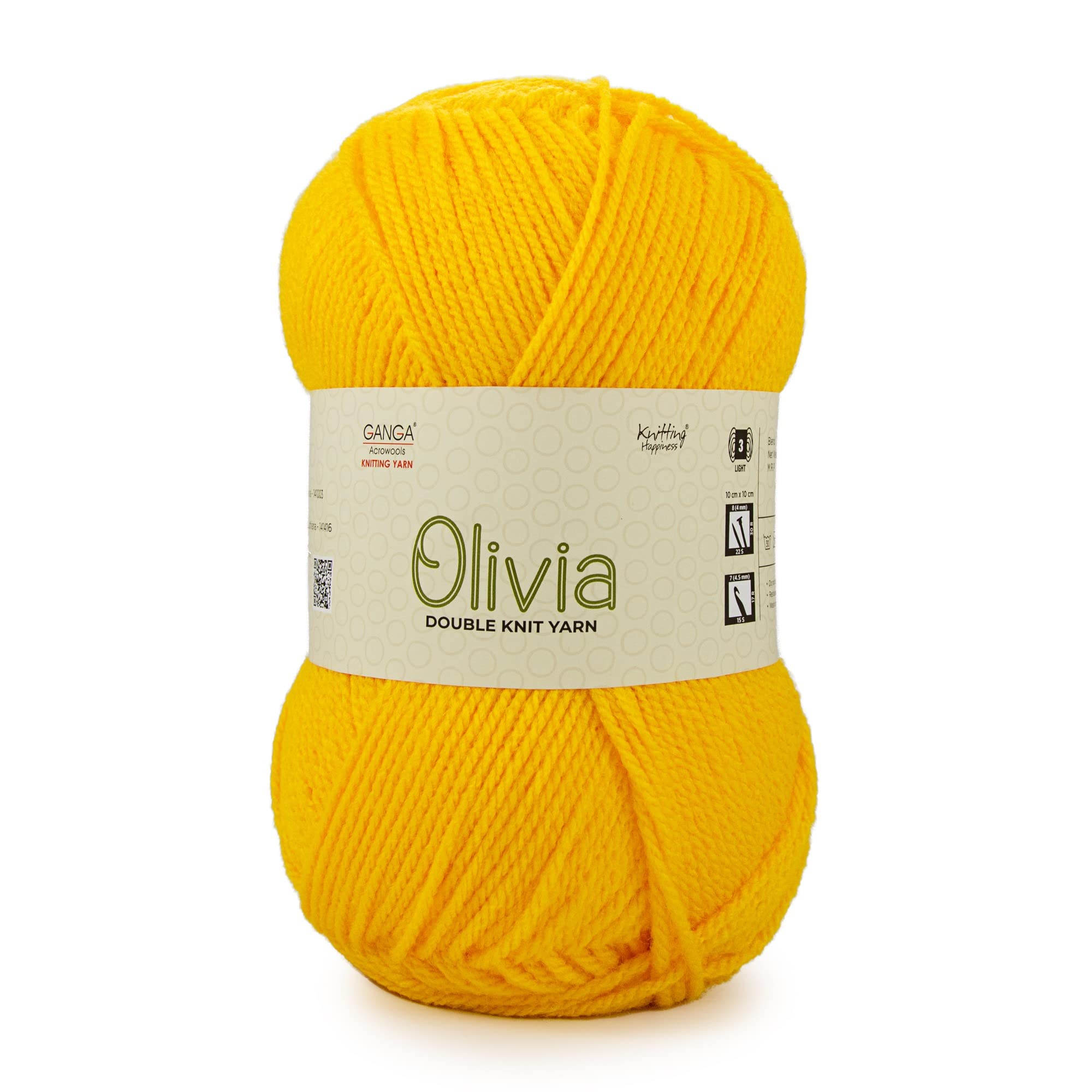 GANGA Acrylic Olivia Hand Knitting And Crochet Yarn (Yellow) (100Gms)