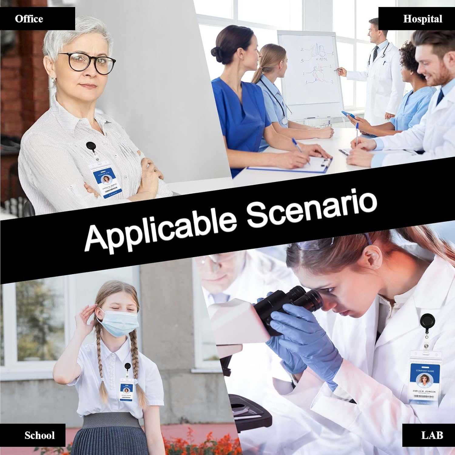 100 Pack Retractable Badge Reel Clip with 100 Pack Vertical ID Card Holders Bulk, Heavy Duty Retractable Badge Holders with Clip ID Badges Holder Name Card Holder for Nurses Office School Worker