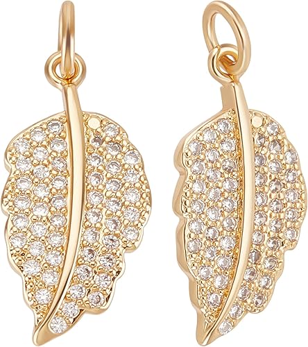 Beebeecraft 1 caja de 8 dijes de hojas de circonita cúbica con anillos de salto para hacer pulseras, collares y aretes