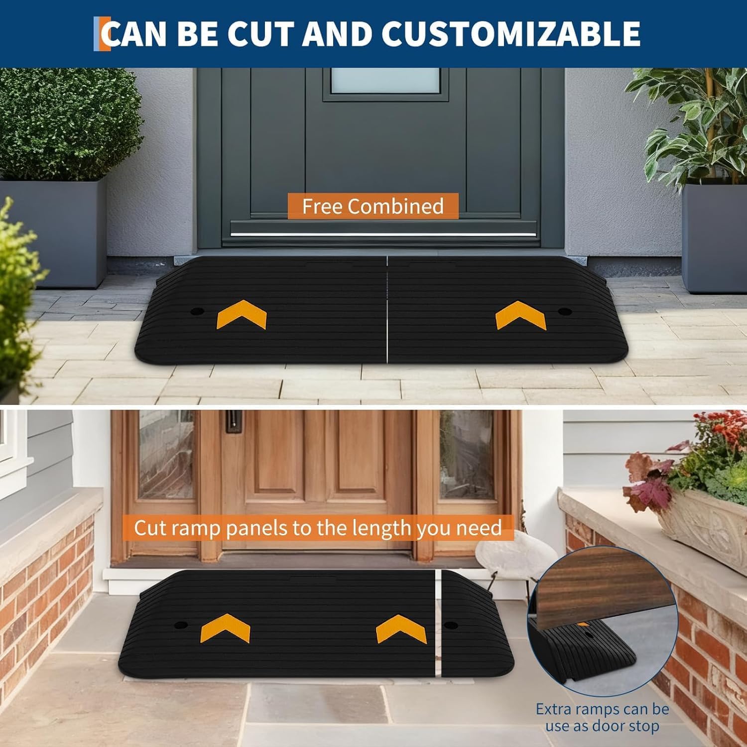 3.5" Rise Threshold Ramp Doorway, Rubber Power Wheelchair Ramp, 33000lbs Load Capacity, Non-Slip Surface Rubber Solid Threshold Ramp, Portable Driveway Curb Ramp for Wheelchair Scooter