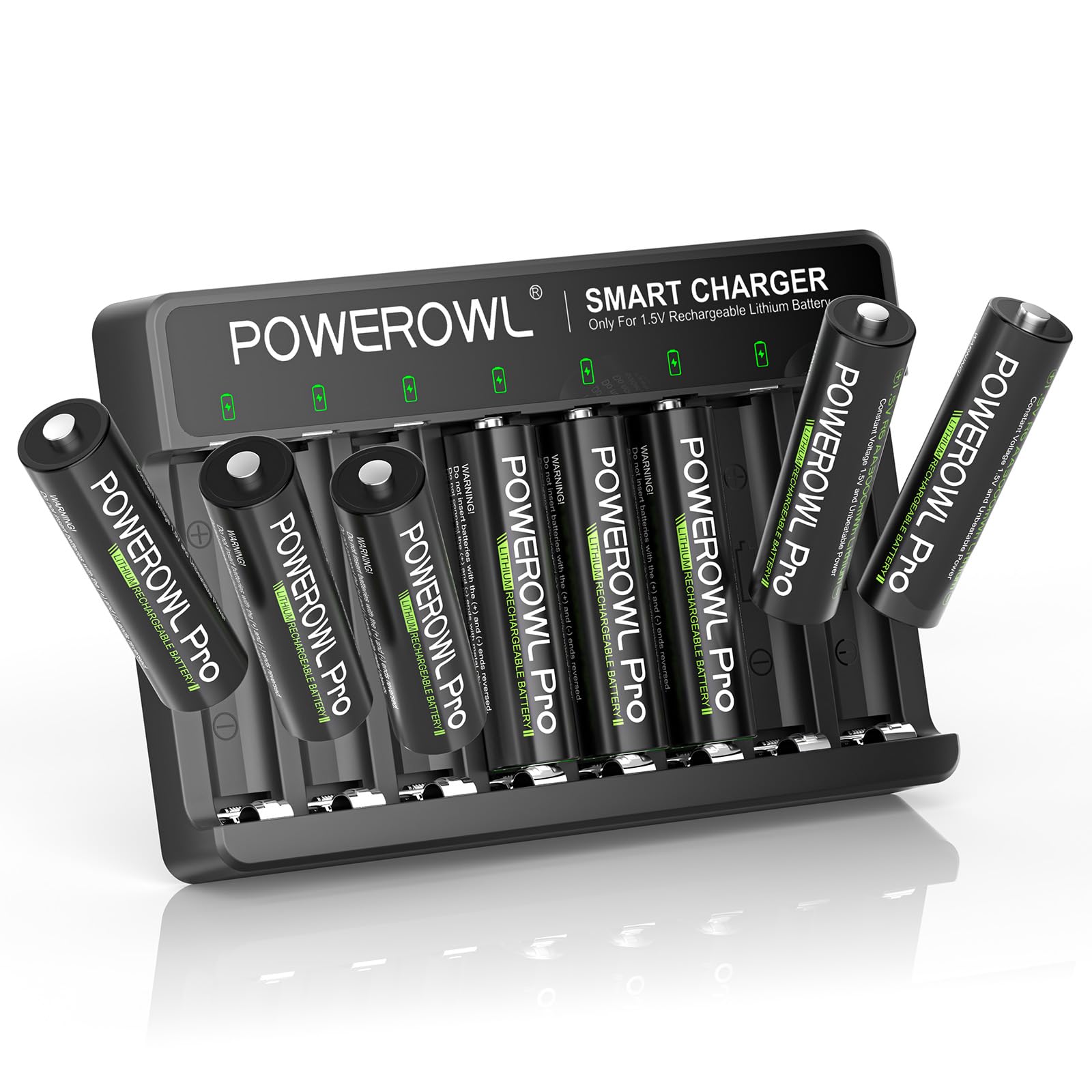POWEROWL Rechargeable Lithium AA Batteries with Charger, 1.5V Output 3600mWh Double A Battery 8 Pack for Blink Outdoor Camera, Game Controller