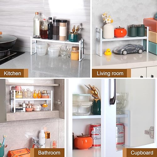 Miniatura 7 de Estante pequeño expandible para botiquín, soporte de almacenamiento de metal de 3.58 pulgadas de ancho con capas ajustables y almohadillas