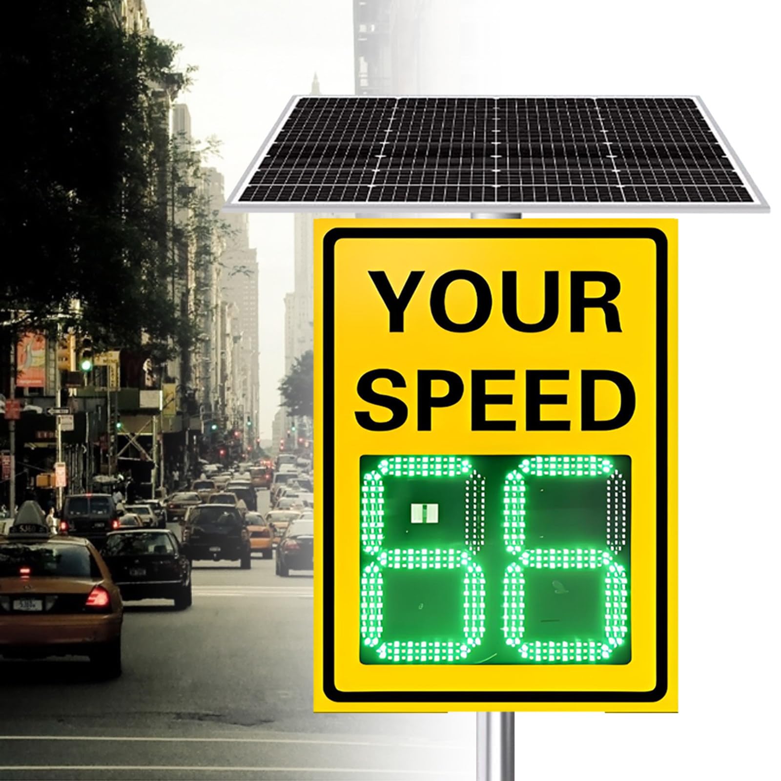 FHRKA Solar Powered Radar Feedback Speed Display Sign,LED Digital Solar Radar Speed Limit Sign,with High Brightness Reflective Film,20''×27''