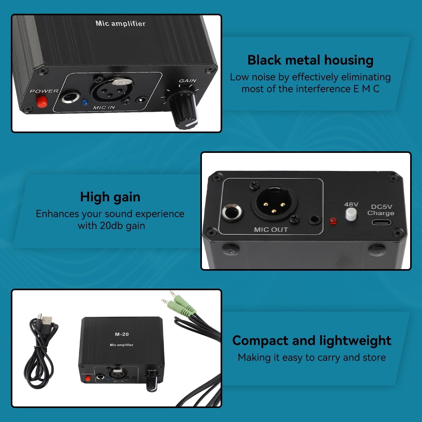 Preamplificador De Micrófono, Preamplificador De Micrófono De Salida Phantom Power XLR De 48 V para Cualquier Equipo De Grabación De Música con Micrófono De Condensador, Negro