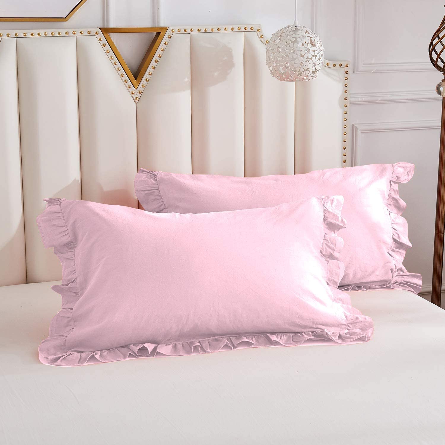 2 Piece Ruffled Cotton Pillow Covers for Cushions, 100% Soft Cotton Feel and 400TC Zipper Closure Farmhouse Pillowcases & Takiya Covers - Pink Solid, 12 x 16 Inch. (B0C6R16L43) Amazon Price History, Amazon Price Tracker