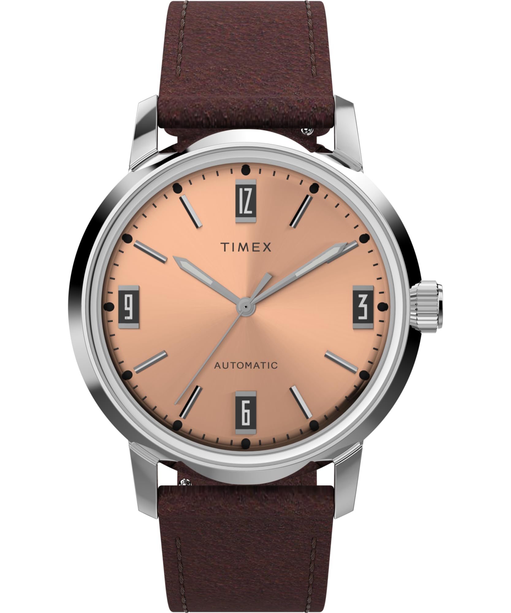Timex Mens Marlin 40mm Watch - Brown Strap Rose Gold-Tone Dial Stainless Steel Case
