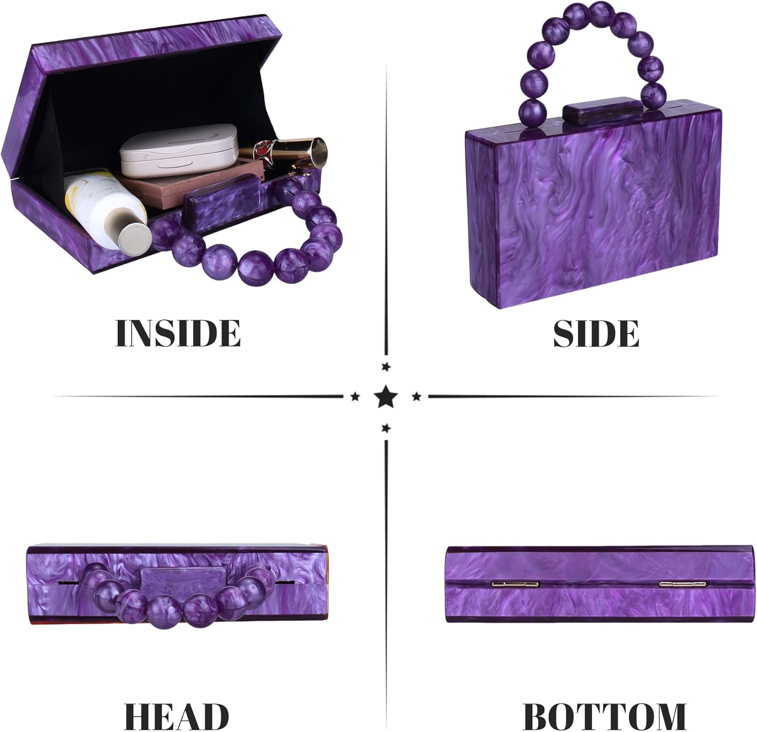 Acrylic Purses Evening Clutch Bag Marbling Handbags for Women Cross Body Bag with Pearl Chain Formal Wedding Prom Party - Image 3