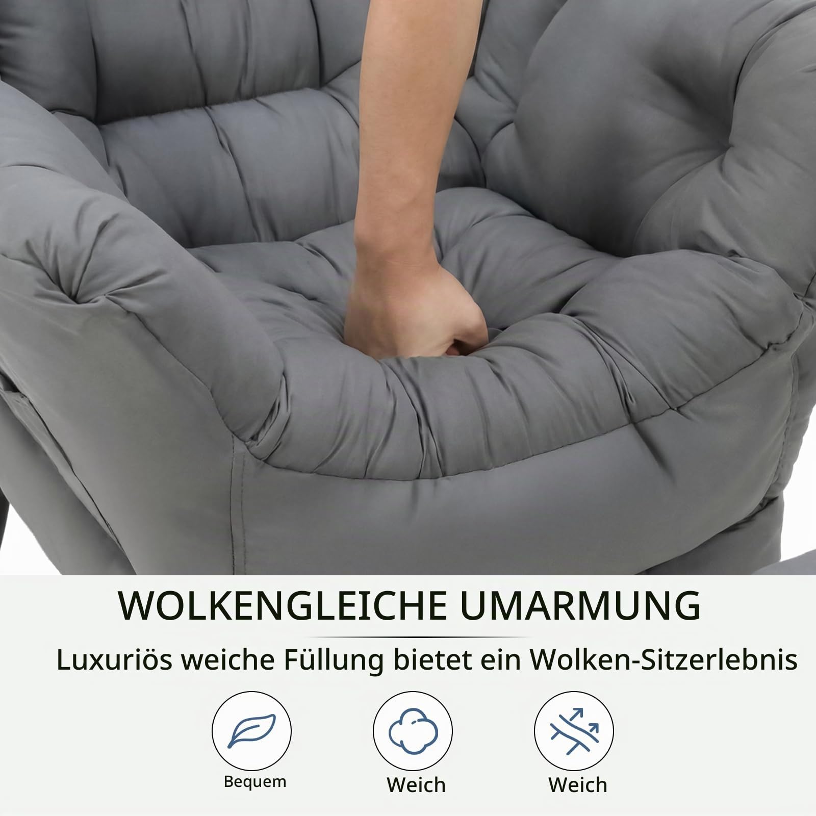 Clevich Relaxsessel mit Hocker, ergonomischer Sessel Wohnzimmer, Dunkelgrau