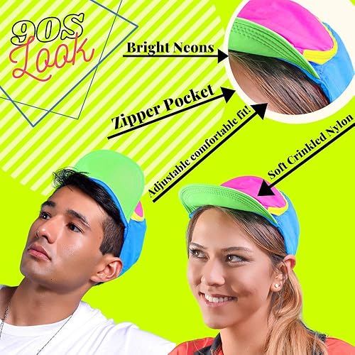 Miniatura 3 de Riñonera de nailon Gorra de los años 8090 para hombre Gorra retro para mujer Bolsillo con cremallera, Verde neón, rosa neón, amarillo neón, azul