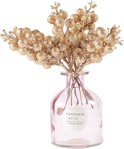 Miniatura 5 de Crafare Paquete de 24 tallos de bayas con purpurina de Navidad artificiales para relleno de árbol de Navidad, coronas, manualidades, decoración