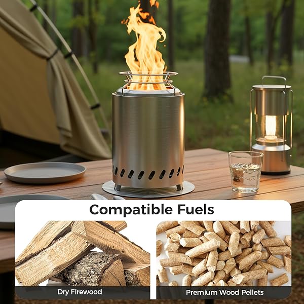 Smokeless 18cm Tabletop Fire Pit, Stainless Steel Smokeless Portable Stove for Camping Outdoor & Patio Wood or Pellet Fueled with Carrying Bag & two Mini Sticks (7Inches) - 5