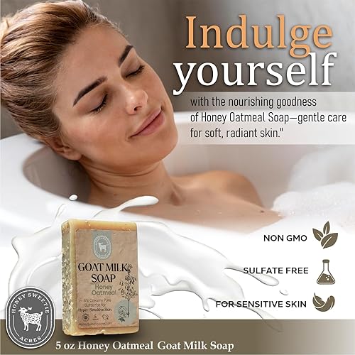 Miniatura 6 de Honey Sweetie Acres Jabón de leche de cabra de avena y miel, jabón corporal totalmente natural, jabón de leche de cabra de 5 onzas, barra de jabón