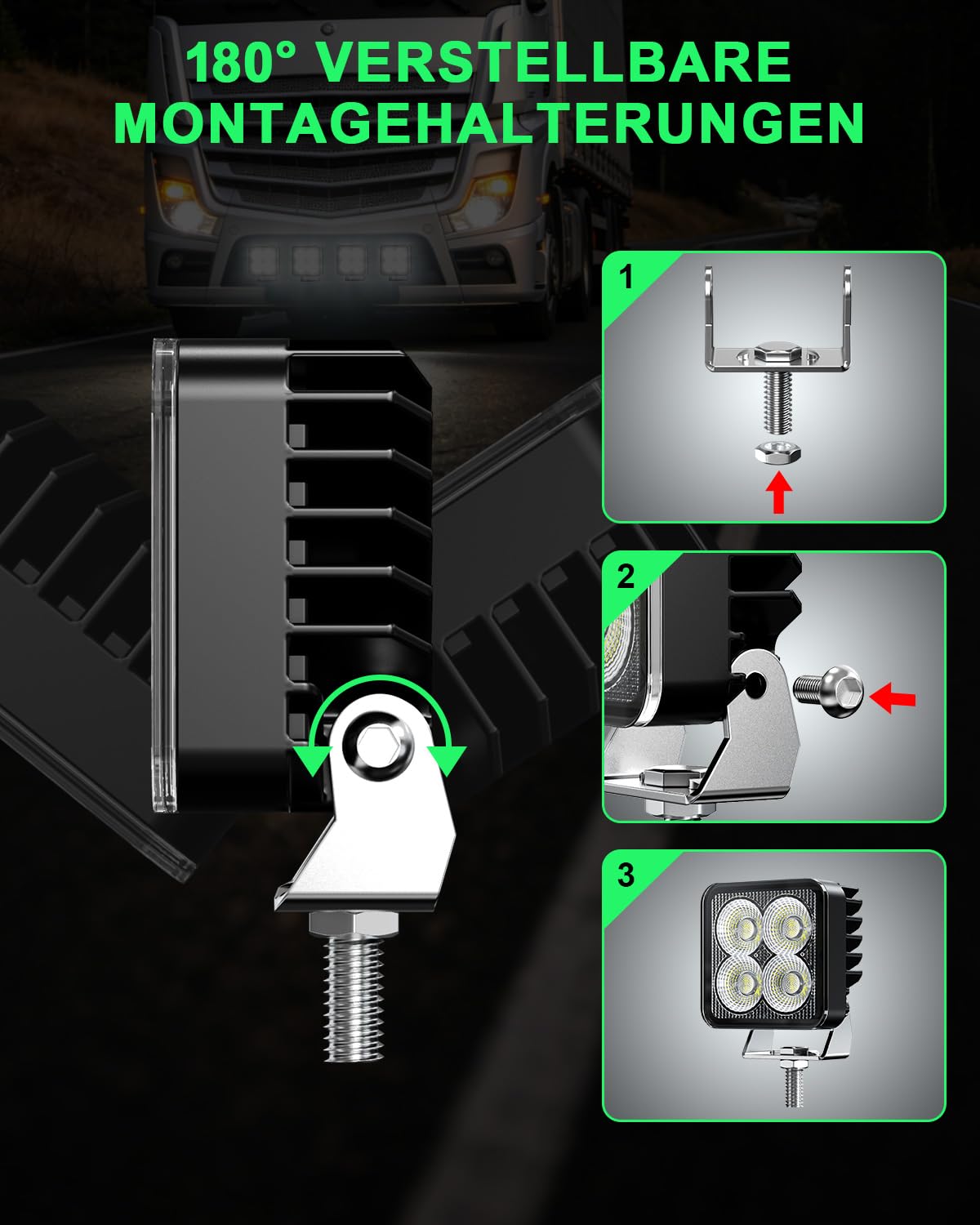 LED Arbeitsscheinwerfer 12V 24V Flutlicht, 6500K, 2er Set