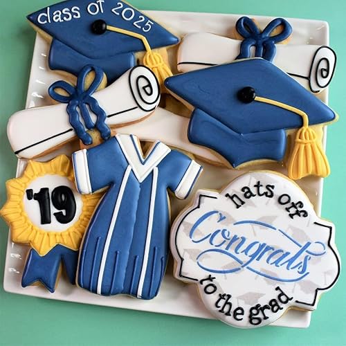 Miniatura 3 de Sursurprise Juego de 8 cortadores de galletas de graduación 2025, gorra de graduación, diploma, medallón, vestido de graduación, marco de placa,
