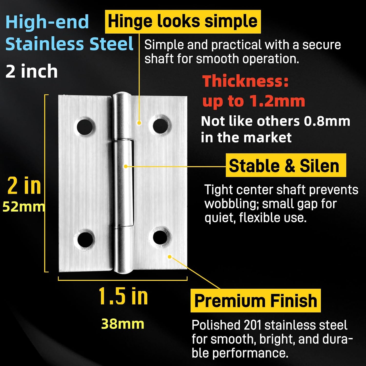 12 PCS 2 inches High-end Stainless Steel Mini Small Hinges with 48 Screws, Suitable for DIY Wooden Boxes, Small Cabinets, Jewelry Boxes Flat Hinges, Furniture, Woodworking Craft Project, Silver