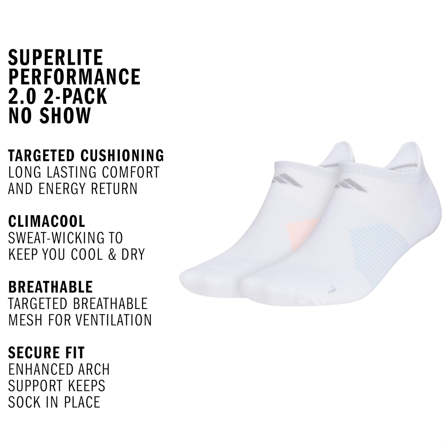 adidas Unisex Superlite Performance 2.0 2-Pack No Show - Image 3