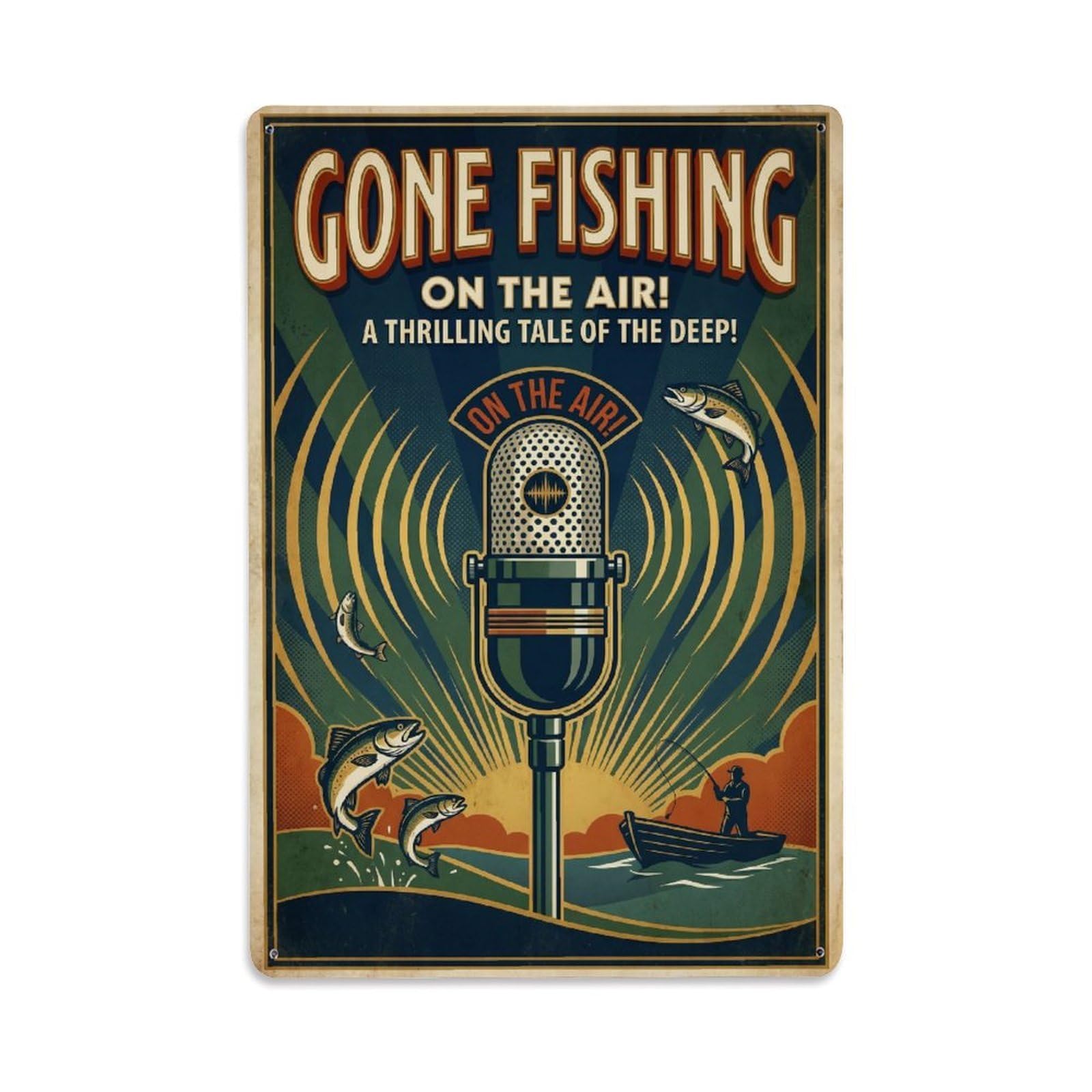 Gone Fishing Fishing Solitude Vintage Metal Tin Sign Plaque Wall Decor for Cafe, Club, Garden Metal Poster 8x12Inch
