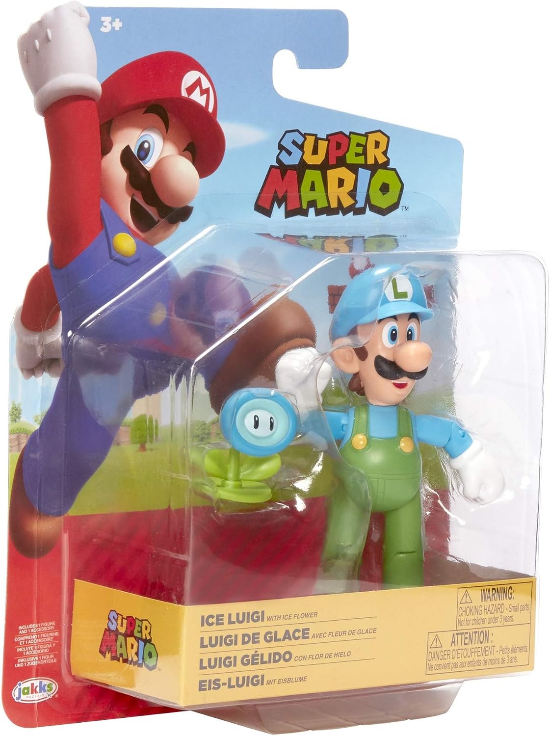 Nintendo Super Mario Collectible Ice Luigi 4" Poseable Articulated Action Figure with Ice Flower Accessory, Perfect for Kids & Collectors Alike! for Ages 3+