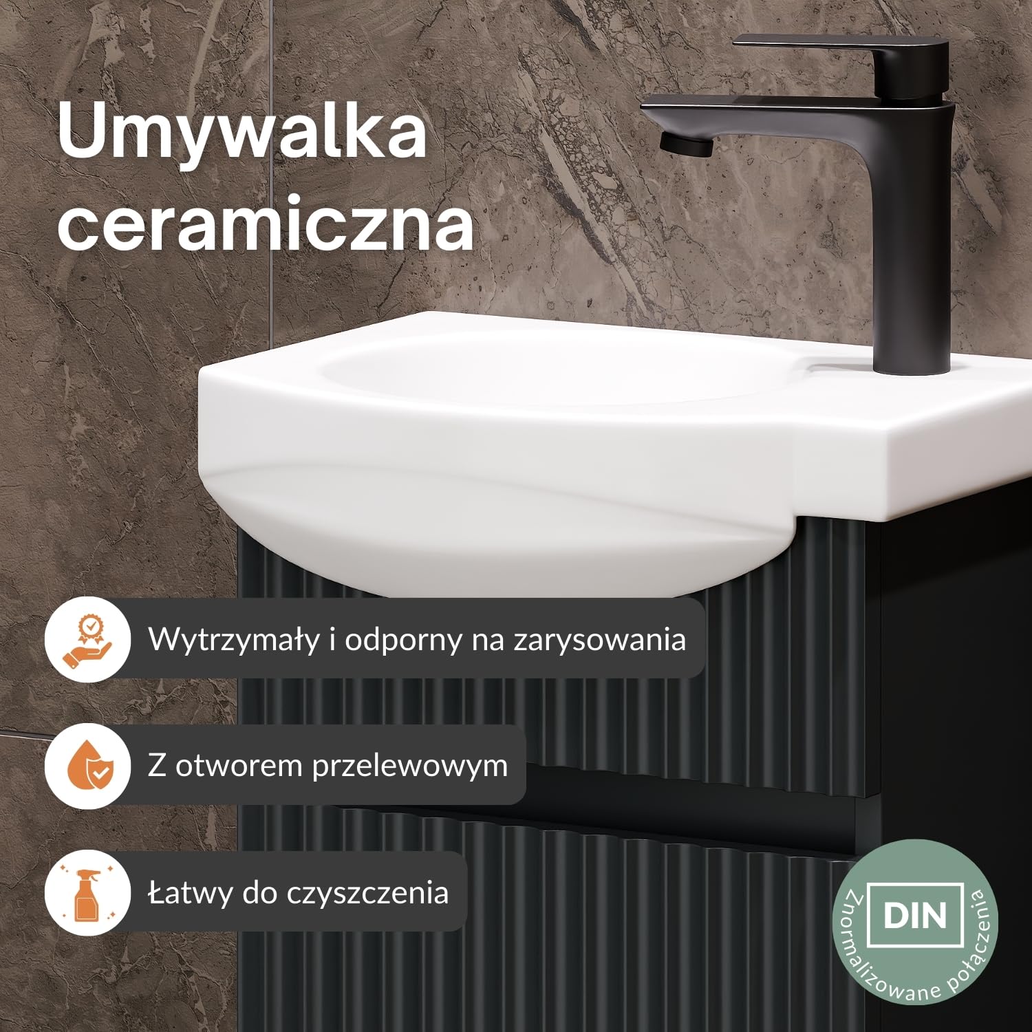 Planetmöbel Umywalka z szafką 40 cm wraz z ceramiczną umywalką i owalnym lustrem łazienkowym z oświetleniem, zestaw mebli łazienkowych do toalety dla gości, antracyt matowy