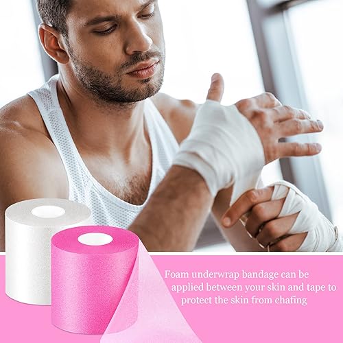 Miniatura 5 de 2 rollos de cinta atlética preenvuelta de espuma, cinta deportiva de espuma, vendaje para muñecas de cabello, codos, rodillas, tobillos, 2.75