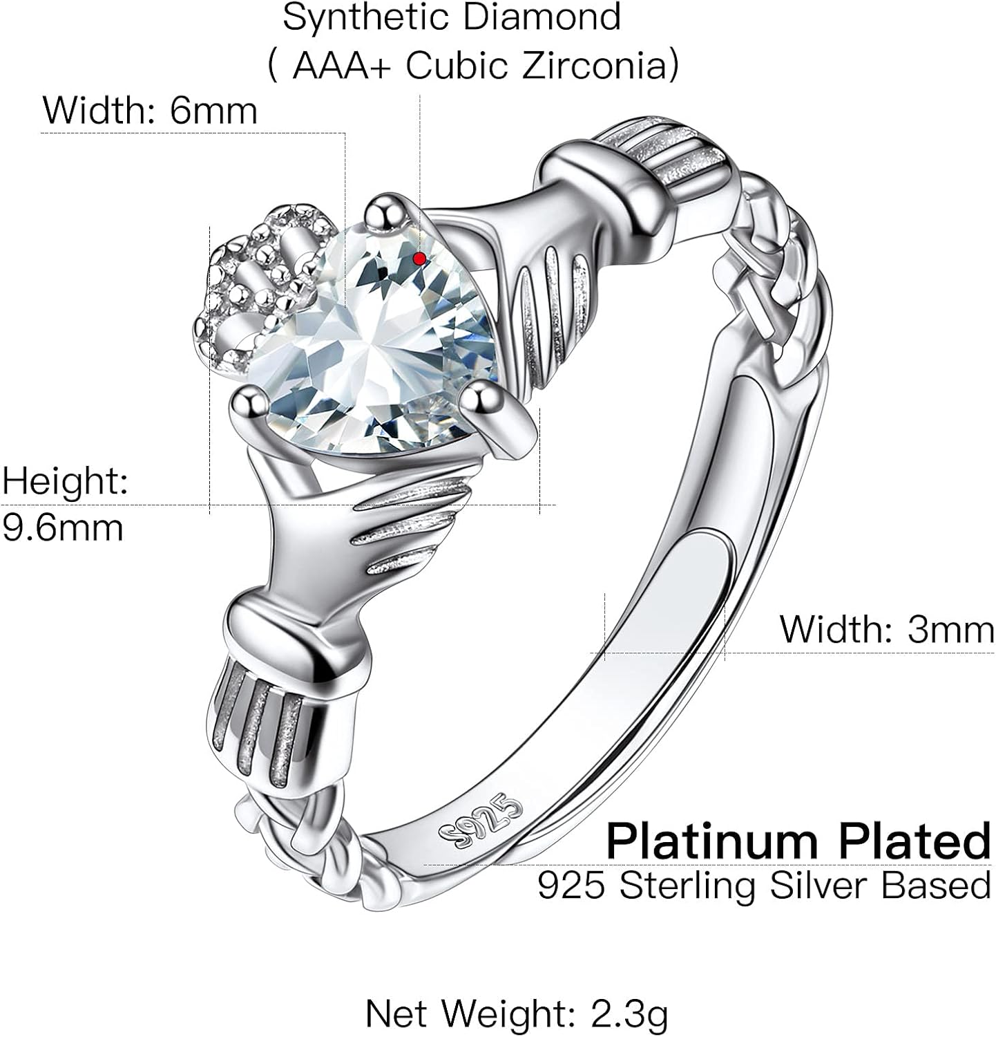 925 Sterling Silver Good Luck Celtic Twisted Knot/Claddagh Heart Birthstone Ring, Thin Delicate Adjustable Promise Engagement Ring Irish Jewelry for Women - Image 7