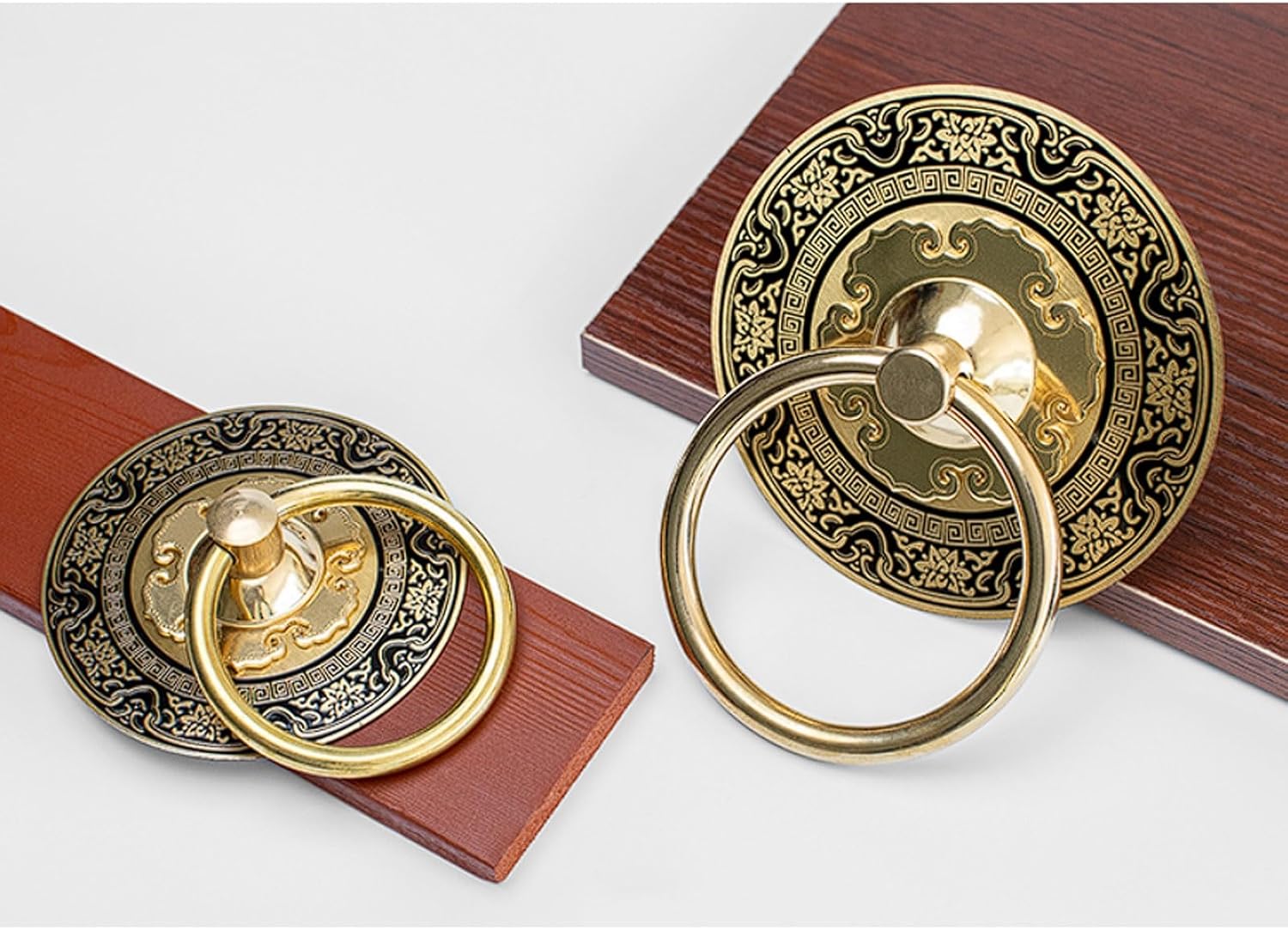 Chinese Style Solid Brass Door Handle, Antique Round Pull Ring, Pure Copper Gate Handle for Traditional Doors Handle(Brass,11cm(300g))