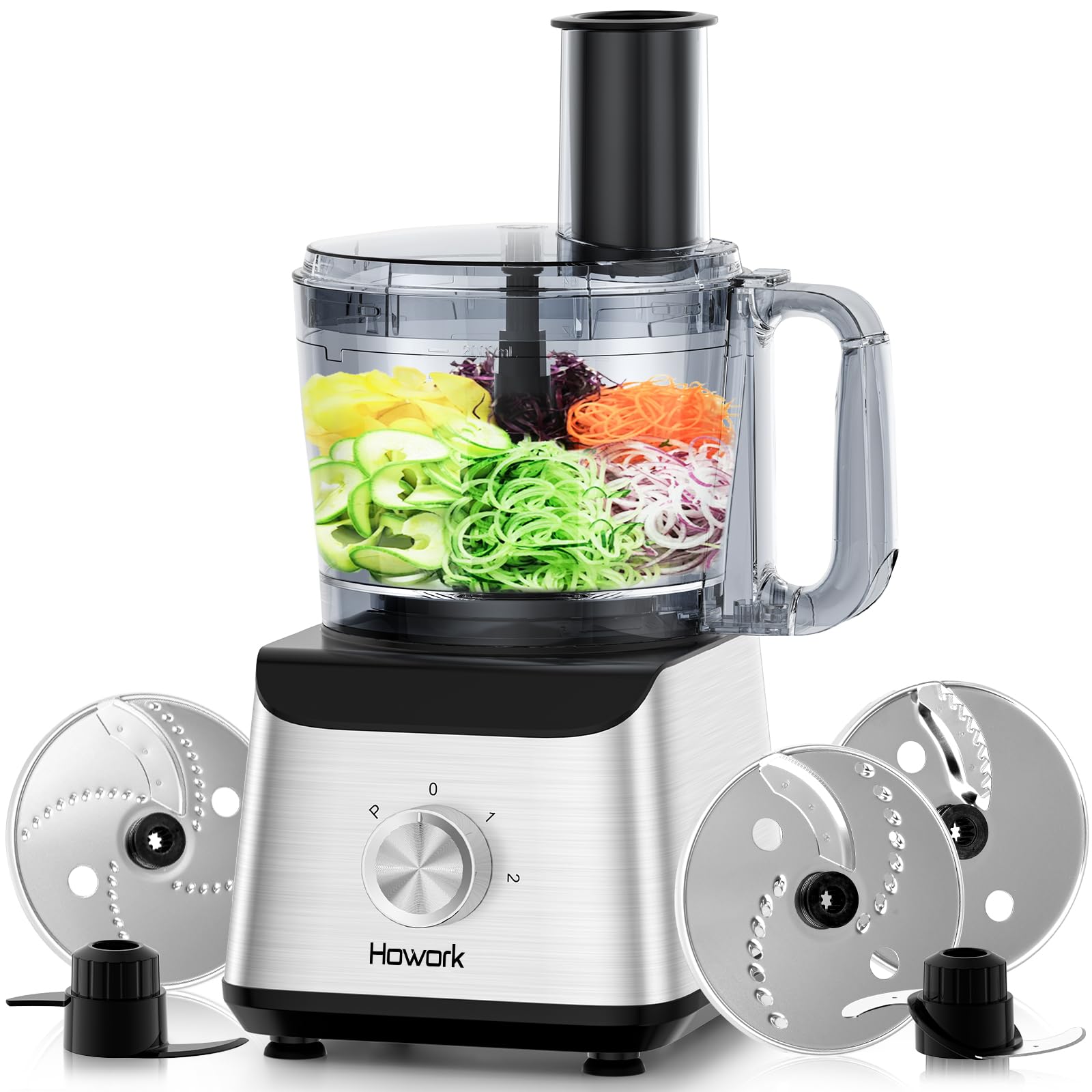 Howork Robot da Cucina multifunzione 1500W, Multifunzione di Grande Capacità, Per Tritare, Affettare, Sminuzzare, Tritare, Frullare, Sminuzzare,Farcire e Impastare, Acciaio Inox Nero