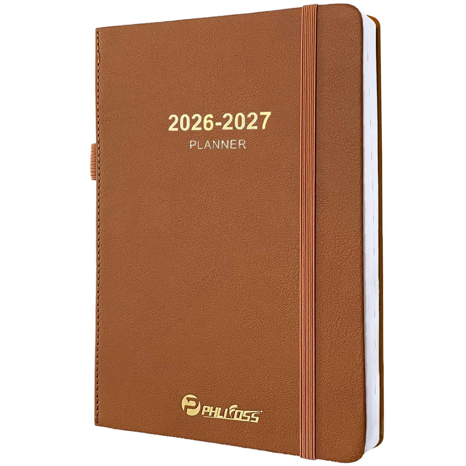 Tagesplaner 2026-2027, eine Seite pro Tag, Akademischer Kalender (Juli 2026 - Juni 2027), Terminkalender mit Zeitschlitzen und Monatstaben, 14,5 x 21,0 cm, Tasche, Ledereinband (Braun)