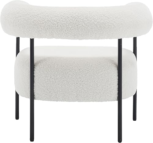 Miniatura 6 de Boucle - Silla decorativa moderna con respaldo curvo, pequeña silla de tocador para sala de estar, sillón de barril de sherpa cómodo blanco con