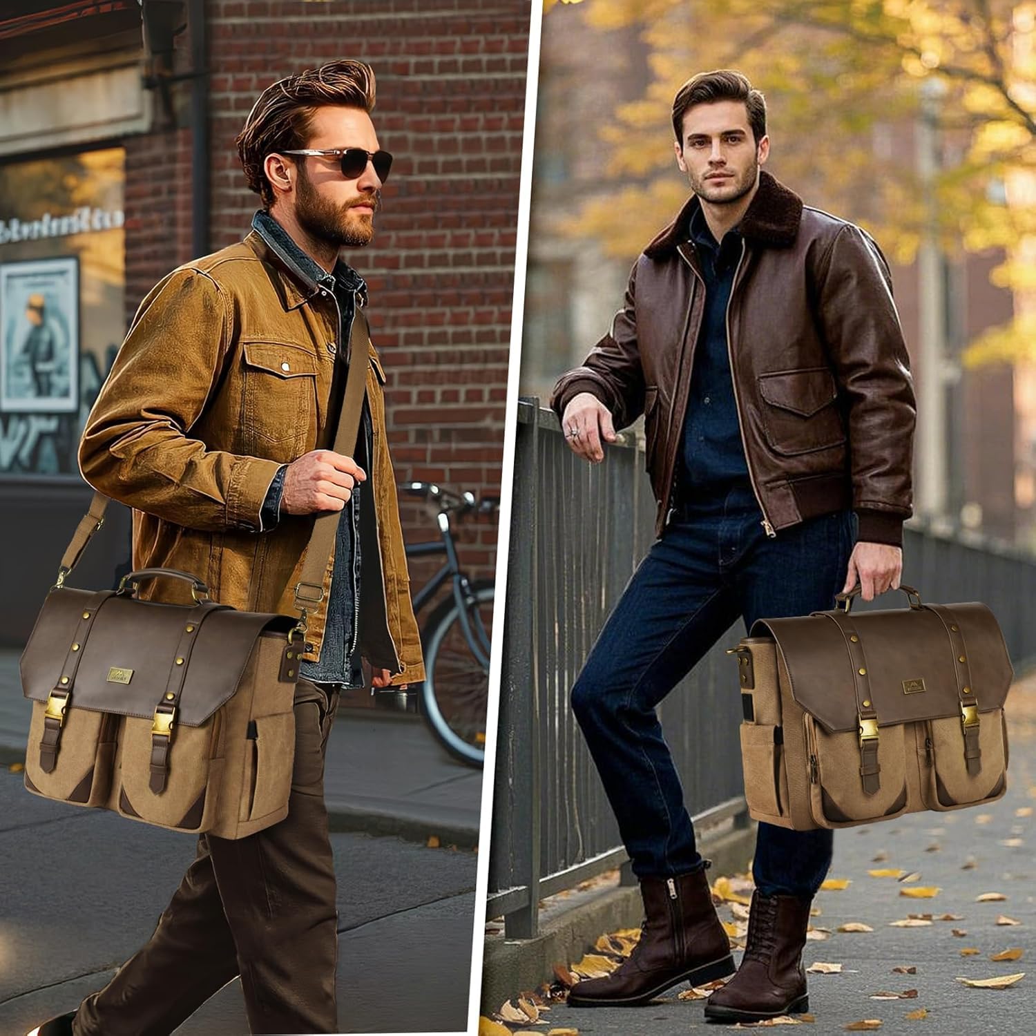 MATEIN Vintage Aktentasche Herren Leder Messenger Bag Laptoptasche 15.6 Zoll USB-Ladeanschluss RFID-Schutzfach Braun