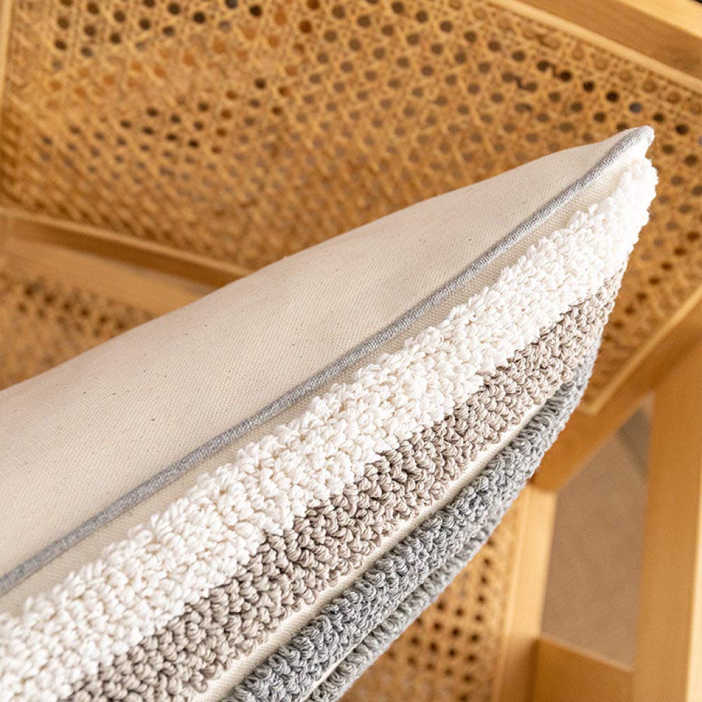 Kissenhülle Boho, Vintage Beige Streifen Geometrisches Muster Jacquard Baumwolle Dekorative Kissenbezüge Getuftete Marokkanische Minimalismus 45X45Cm Dekokissen Bezüge Für Sofa Schlafzimmer Wohn