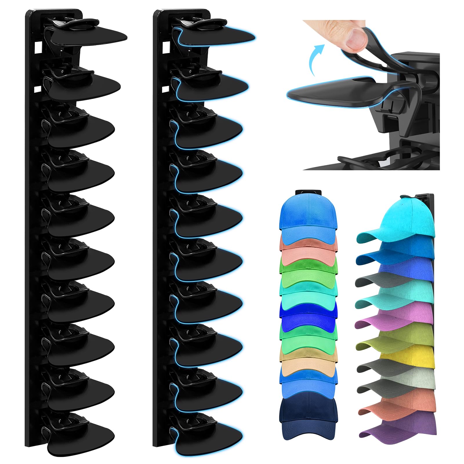 2 Stück Cap Halter für Baseballkappen,Cap Halterung Wand Hält bis zu 40 Hüte, Hutständer Kappen Aufbewahrung und Display für Tür Schrank Schlafzimmer