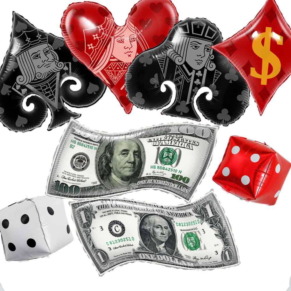 Casino theme party decoration balloons, dollar bill balloon for Las Vegas party/Poker night party supplies,poker/Dice Shaped Balloons for casino night