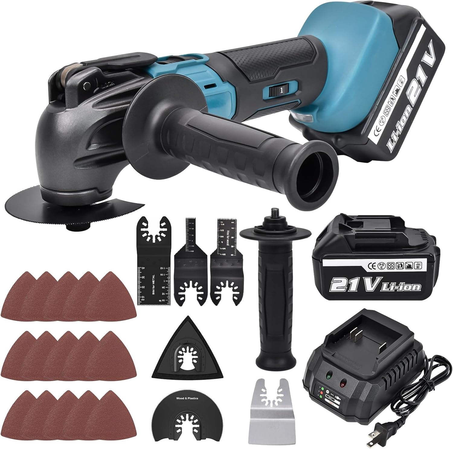 Cordless Oscillating Tool,Oscillating Multitool with Auxiliary Handle,4.0° Oscillation Angle,6 Variable Speed Oscillating Multi-Tool with 25 Pcs Saw Accessories for Cutting Grinding (with 1 battery)