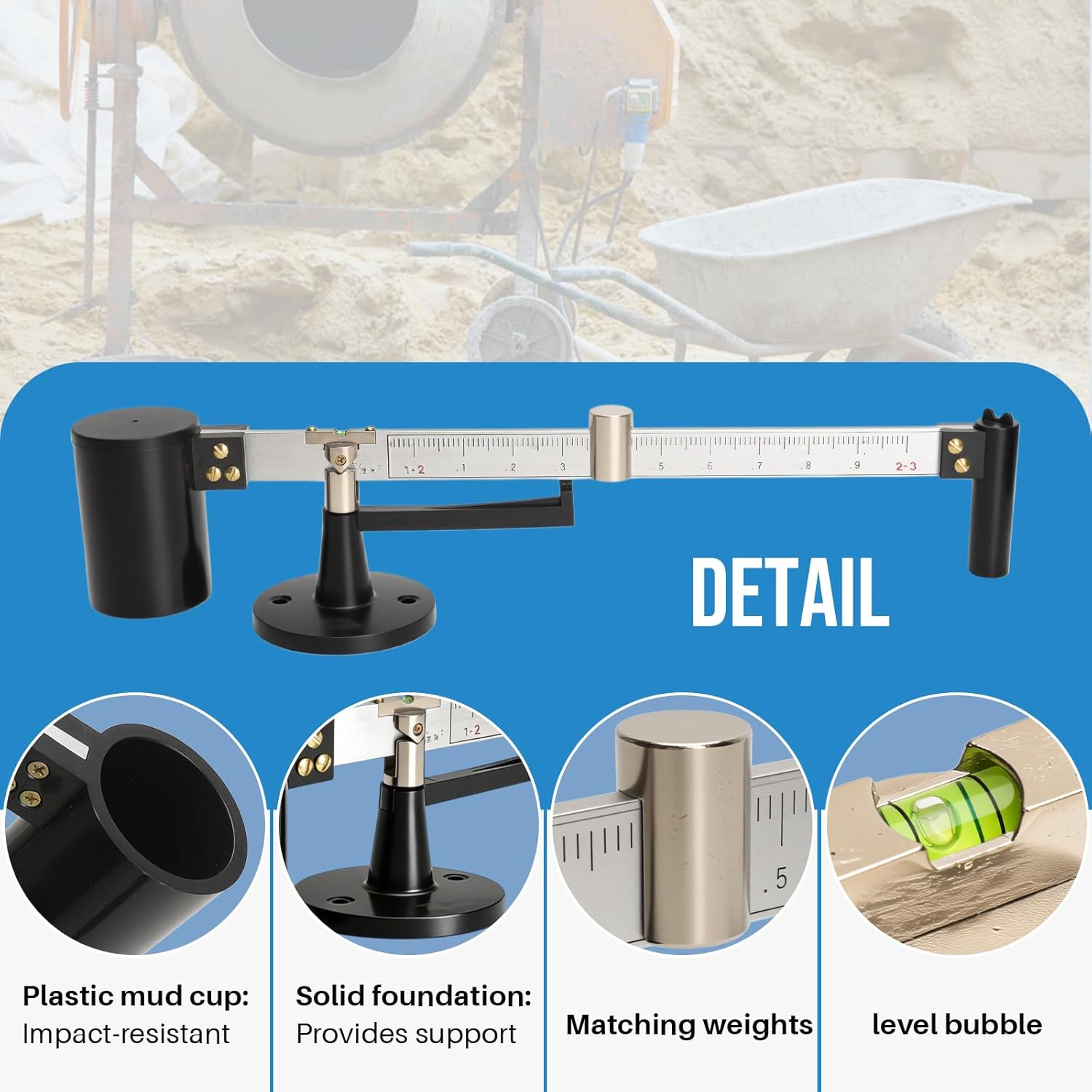 Mud Hydrometer, 0.96-2.5g/cm³ Measurement Range 0.01g/cm³ High Precision Fine Workmanship Better Quality More Wear-Resistant for Longer Service Life Suitable for Drilling Slurry Testing
