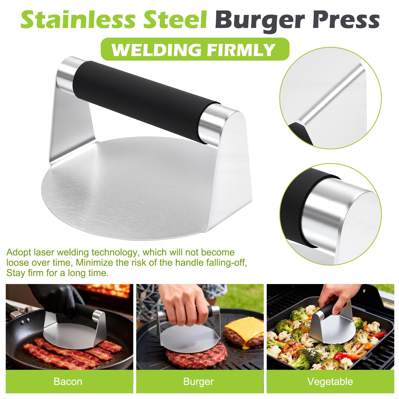 MaxAwe 10-TLG Smash Burger Set, Edelstahl Grillbesteck Set mit 2 Burgerglocken, 2 Grillspachtel, 2 Squeeze Flasche, Burgerpresse, Gewürzstreuer & 100 Antihaftpapieren, Burger Smasher Grill Set