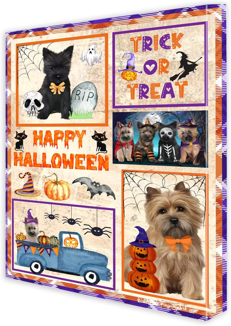 Doggie of the Day Happy Halloween with Cairn Terrier Dogs Canvas Wall Art - Premium Quality Ready to Hang Room Decor - 1.5" Thick Canvas Wrap 8" x 10"