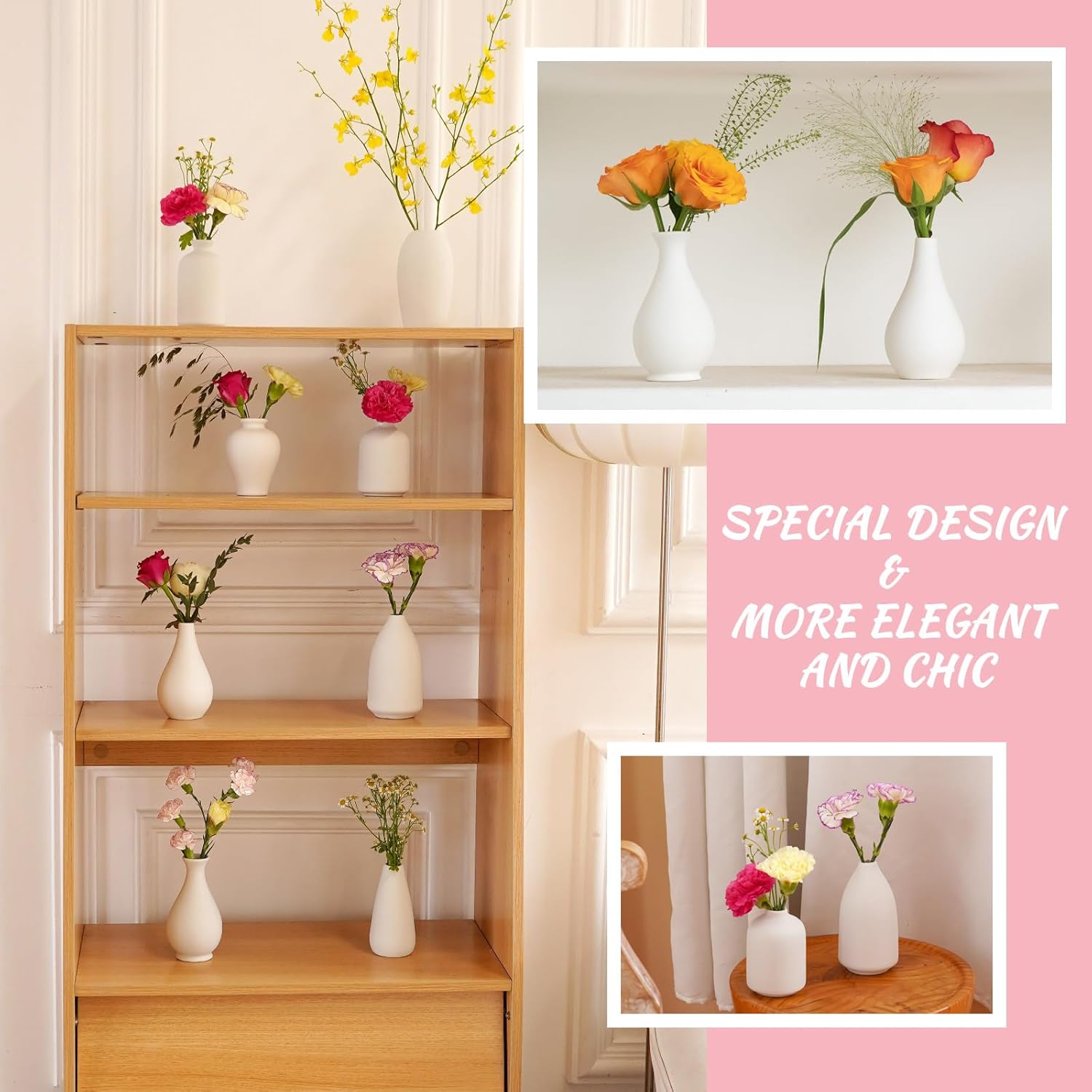 8 Pack Ceramic Bud Vase, White Ceramic Vase Modern Mini Bud Vase in Bulk for Centerpieces, Small White Vase for Flowers Pampas Grass, Wedding, Home