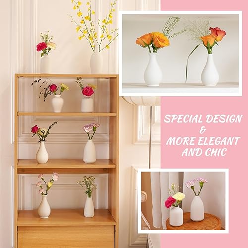 Miniatura 3 de Paquete de 8 jarrones de cerámica blanca, jarrón moderno de cerámica a granel para centros de mesa, pequeño jarrón blanco para flores, hierba de