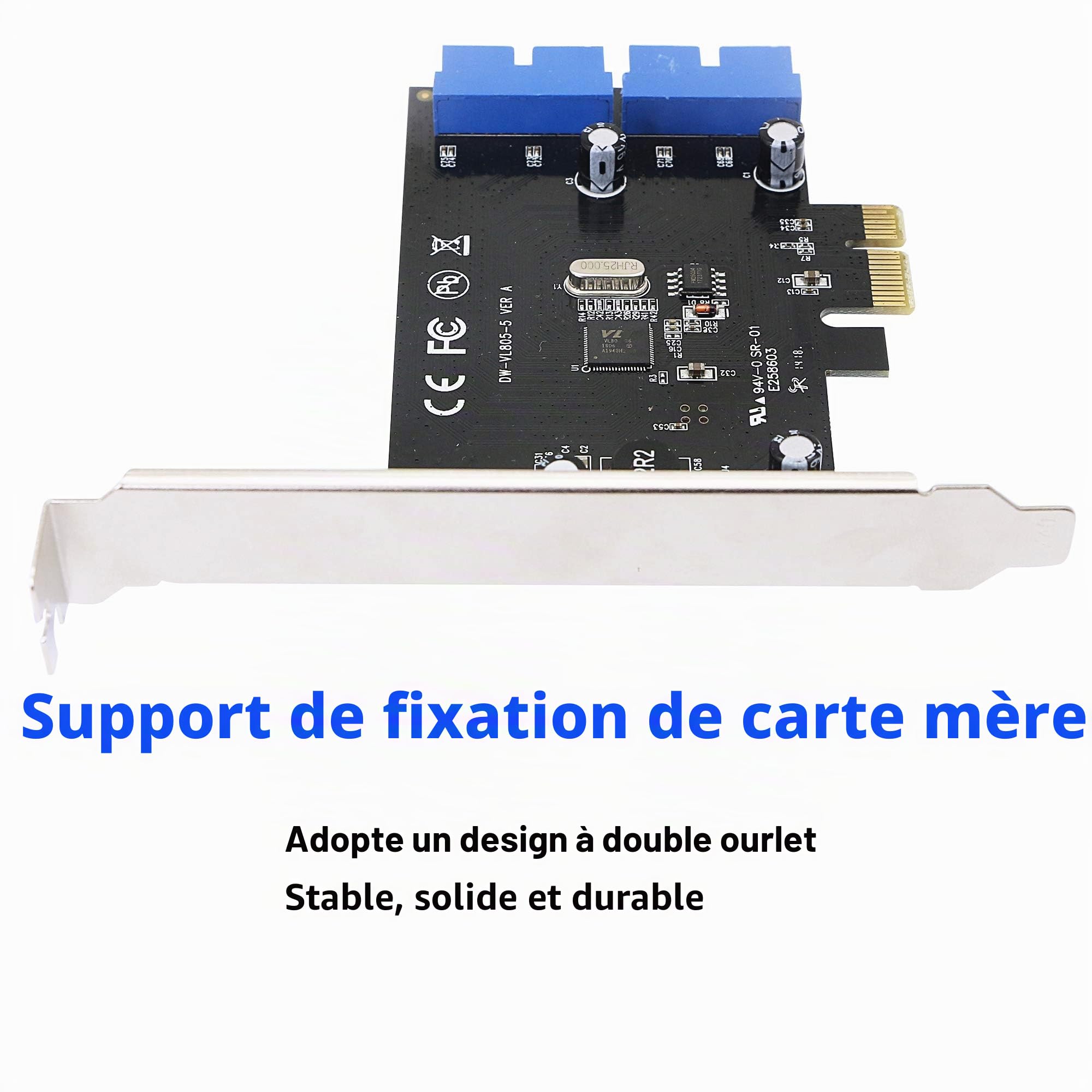 SINLOON PCI Express vers double carte USB 3.0 19 broches PCI-e vers adaptateur de ports mâles internes 20 broches pour PC (19 broches)
