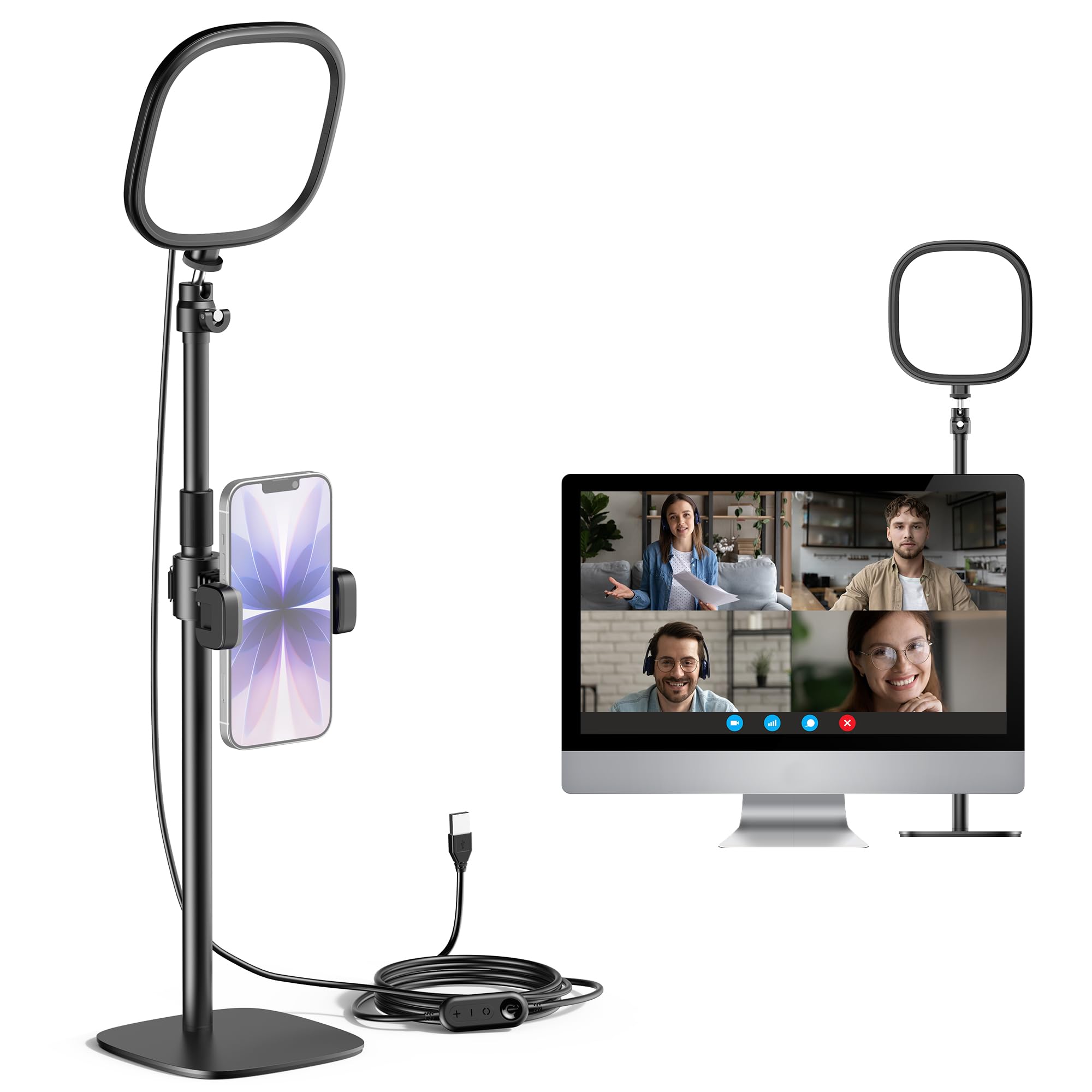 InnoGear Illuminazione con zoom per computer, 50 modalità di illuminazione, illuminazione per videoconferenza, con supporto per telefono cellulare, luci per selfie, scrivania, webcam, anello luminoso