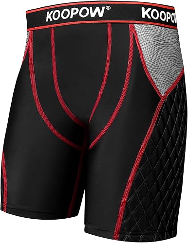 KOOPOW Pantalones cortos deslizantes acolchados para adultos con bolsillo para la taza para béisbol fútbol lacrosse hockey