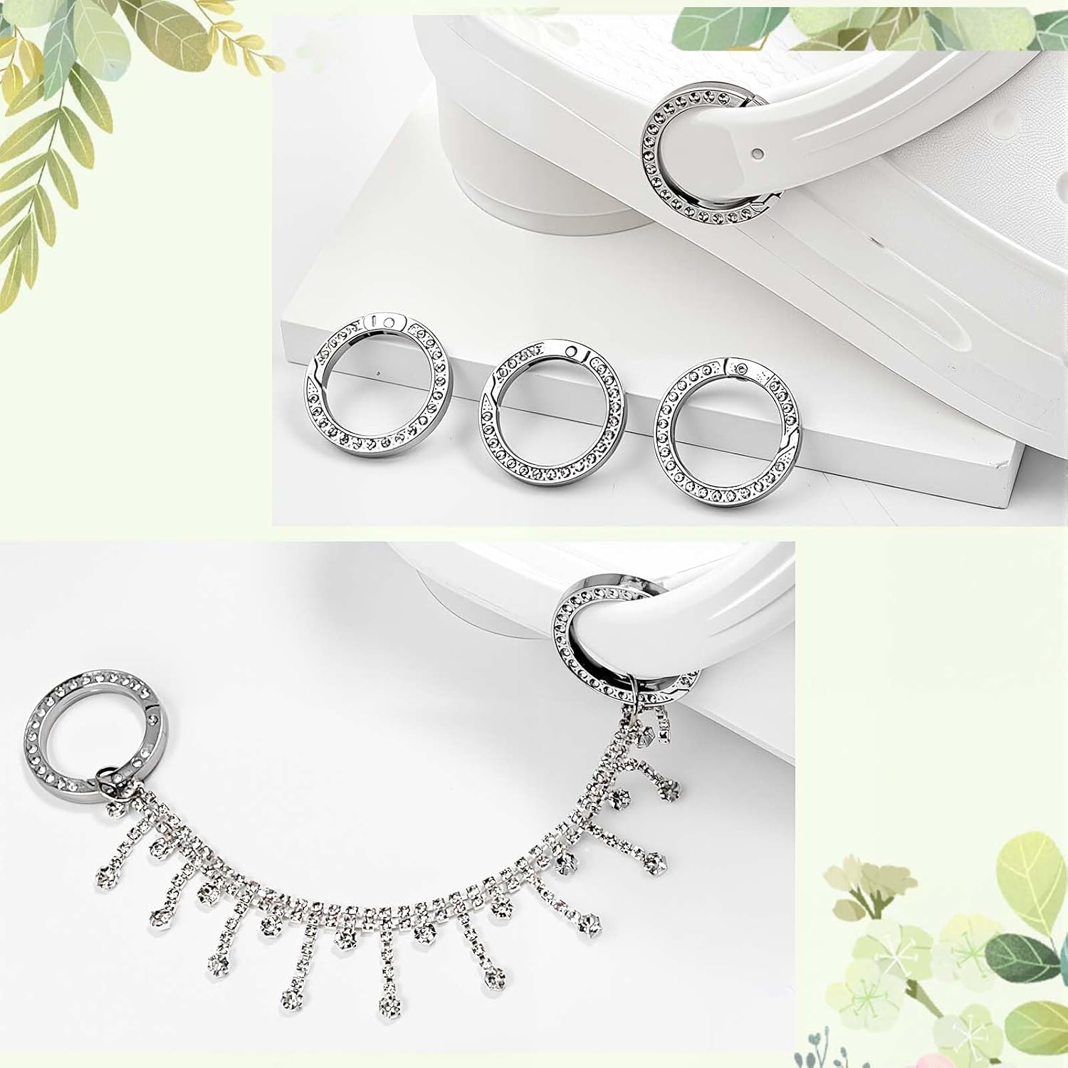 Daily Treasures Bling Shoe Charms for Women, 8Pcs Alloy Shoes Decoration Accessories, 2Pcs Dazzling Diamond Chain, 2Pcs Short Chains and 4Pcs Spring Clasps for Women's Party Favor