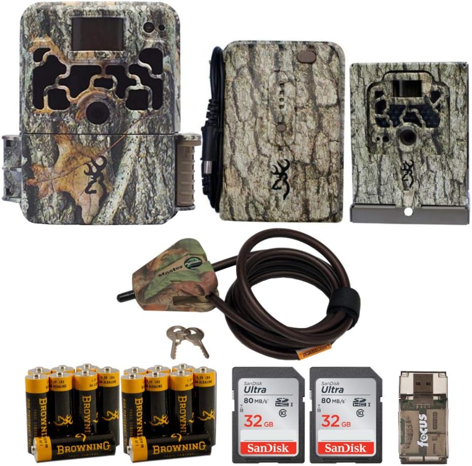 Browning Trail Cameras 16 MP Dark Ops Extreme Game Cam Bundle with Batteries, Cards, Reader, Cable Lock, Security Box, and Power Pack (9 Items)